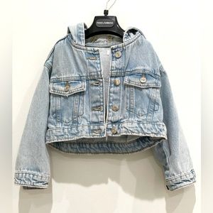 ZARA CROPPED HOODED DENIM JACKET. 6 years. (45.7 inches) BLUE